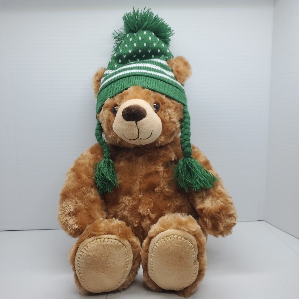 Mary Meyer Teddy Bear Stuffed Animal In Green Knit Winter Hat Soft Plush 16"
